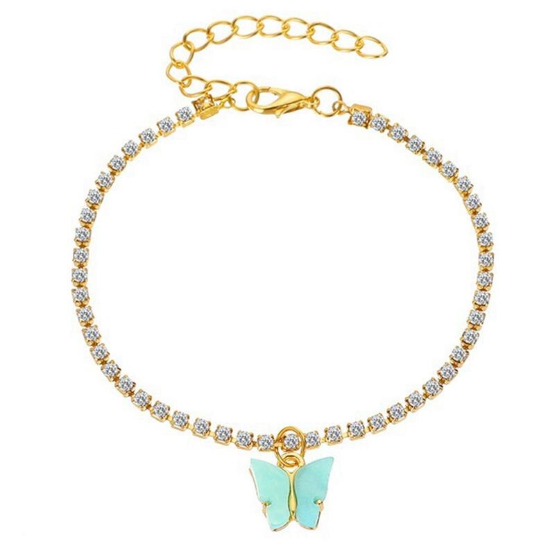 1pc Butterfly Pendant Anklet Rhinestone Decor Adjustable Ankle Bracelet Beach Foot Chain For Women Jewelry Accessories: 3