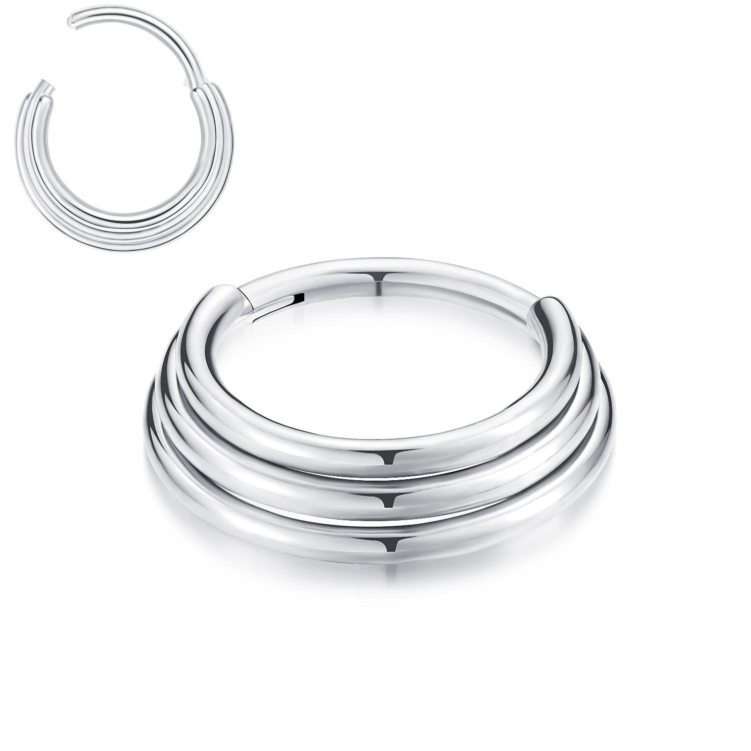 VOJO 16G HOOP Hinged Septum Clicker Ring Daith Earrings 316L Stainless Steel Hypoallergenic Piercing Jewelry: WHITE / SILVER PLATED