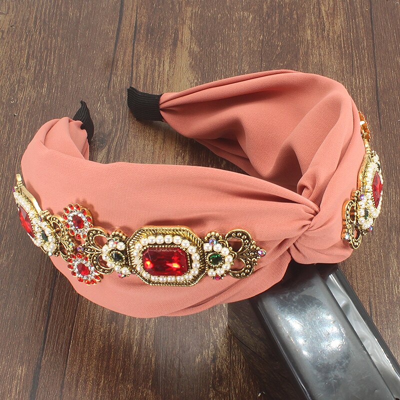 Eleganckie nowe modne akcesoria do włosów szeroki boczny pałąk Mix kryształowy barokowy Hairband Center Cross nakrycia głowy dla kobiet wesele: red