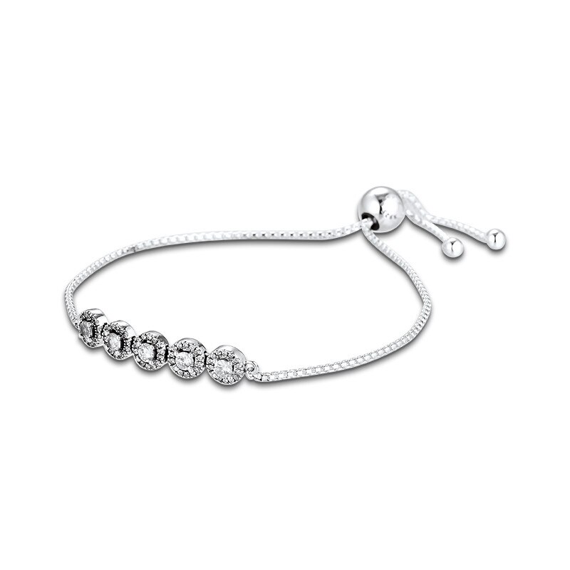 Rotonda frizzante Bracciali a Catena per Le Donne 925 sterlina d'argento cursore Braccialetto Regolabile Gioielli di Cristallo Femminile Dei Monili Del Braccialetto