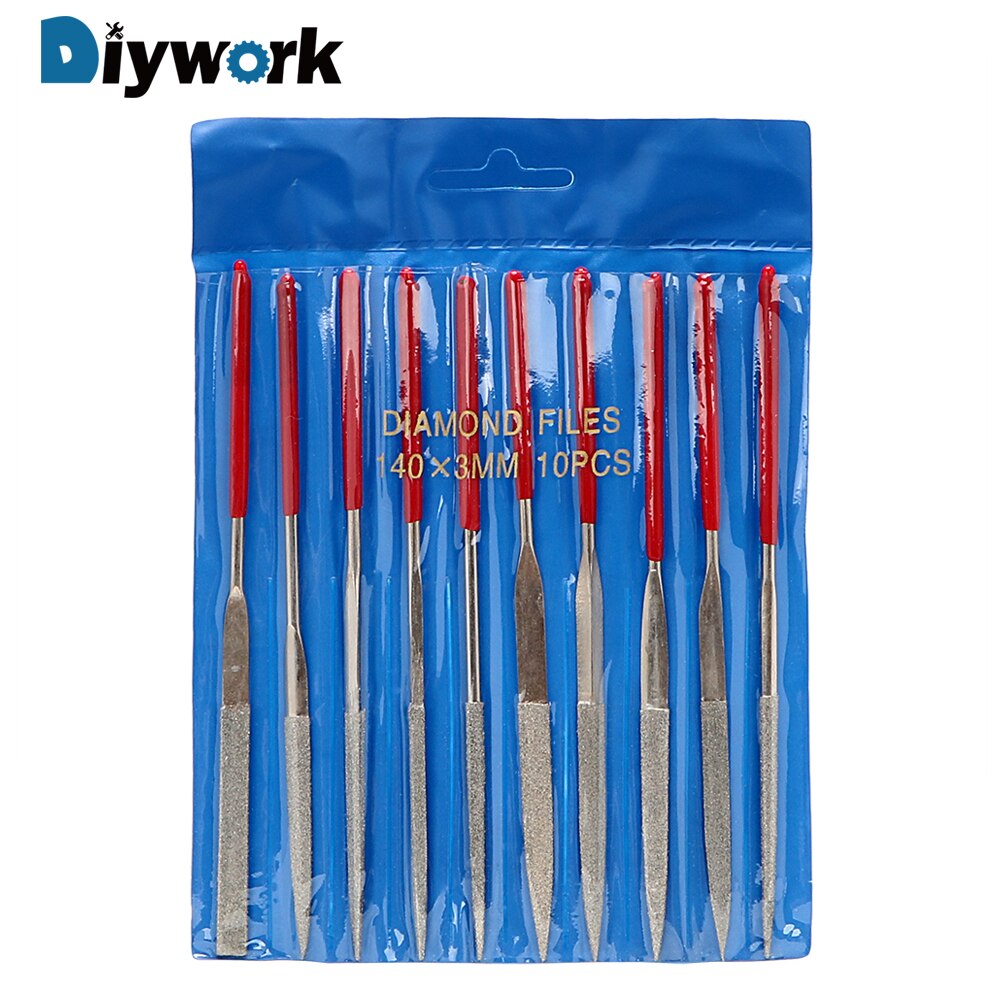 DIYWORK Mini Needle File Set 10Pcs for Ceramic Glass Gem Stone Hobbies and Crafts MTS013 140mm Diamond Coated