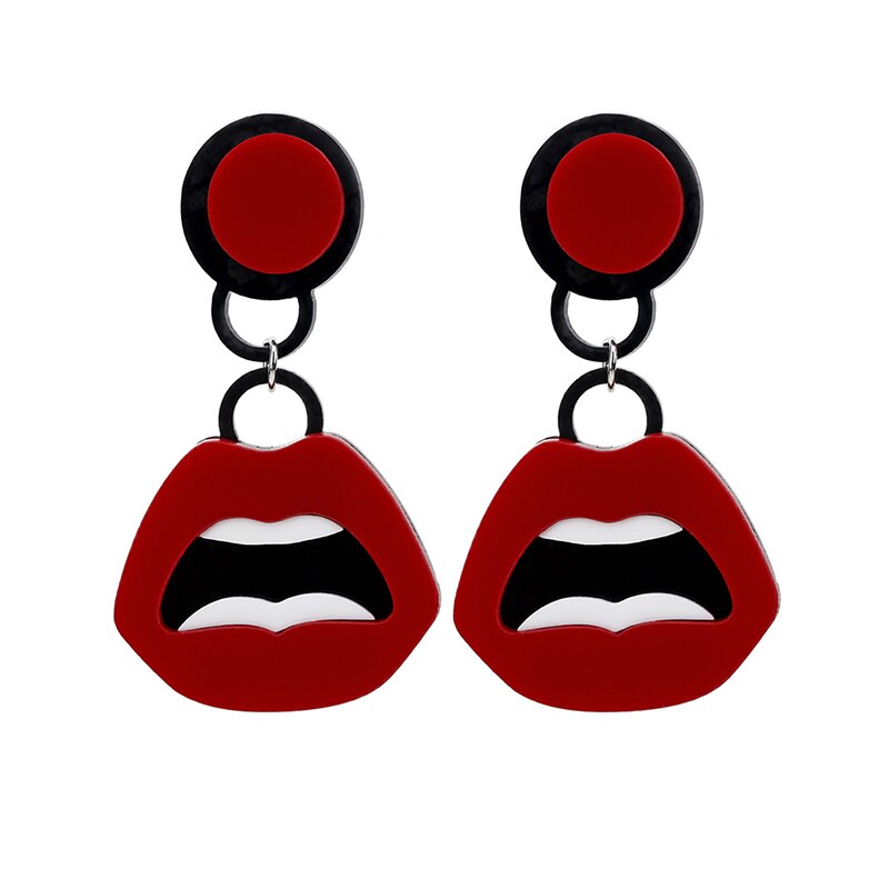Labbra rosse acriliche strani orecchini esagerati bocca sexy orecchini grandi signore anca salto punk divertenti orecchini pendenti lunghi gioielli da donna