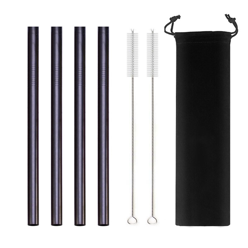 Large 12mm Bubble Tea Milkshake Straw Reusable Metal Straw 304 Stainless Steel Drinking Straws Set Bar Boba Straight Straw Tubes: Black 7pcs set