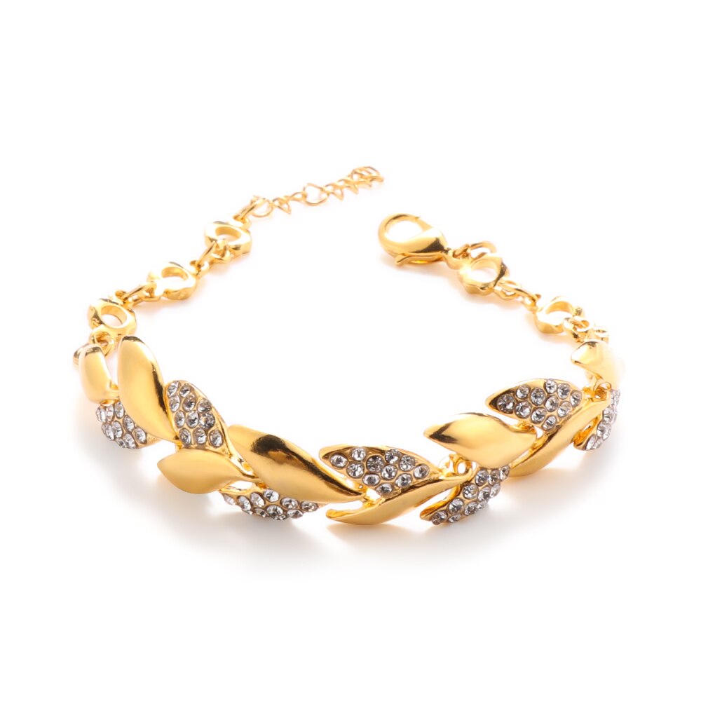 Pulsera de cristal con diamantes de imitación para mujer, brazalete de cadena con forma de hojas, pulsera de lujo, joyería de para boda: A