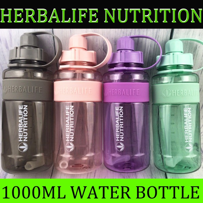 1000ml Herbalife Nutrition Food grade Plastic sports drink straw water bottle with lid scale mark
