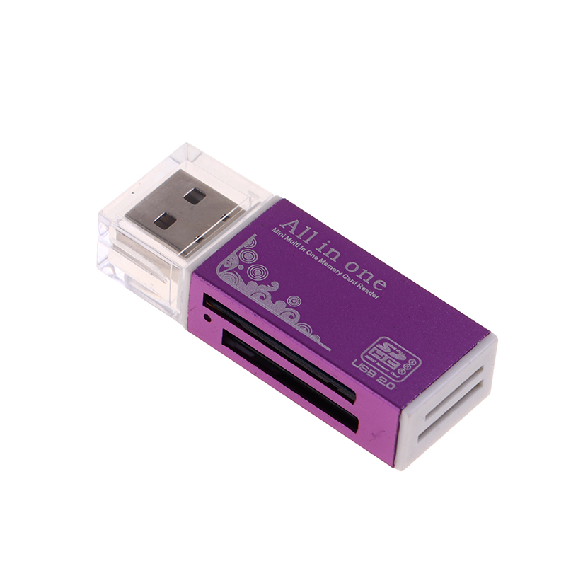 4 in 1 kartenleser-adapter usb 2.0 multifunktionskartenleser für mmc/dv, ms duo/ms pro duo, micro ms  (m2)/  t-flash-karten: Lila