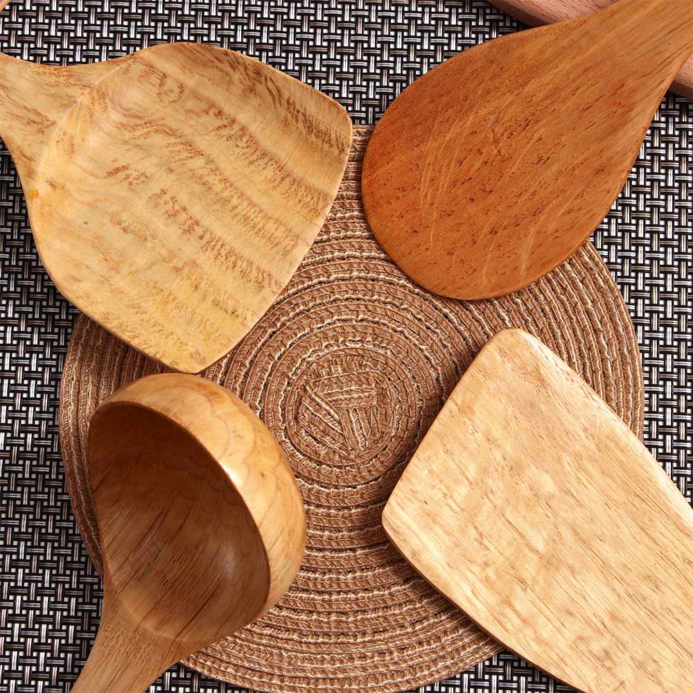 De Madera de cocina de arroz espátula de utensilios de cocina no, palo, mano Wok pala