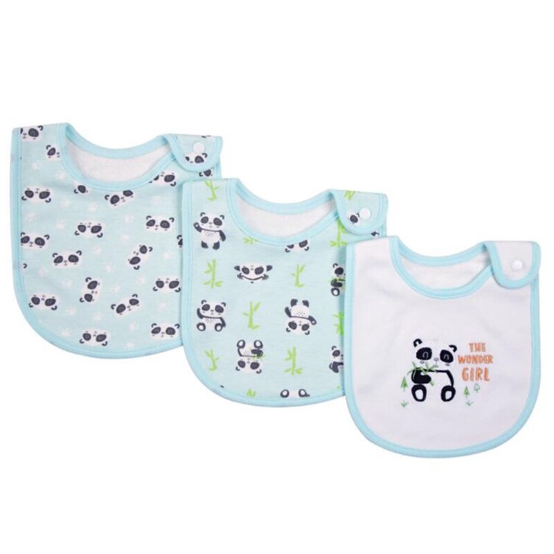Bavoirs en coton à imprimé de dessin animé pour bébé, mélange de coton, écharpe pour bébé, col de repas, bouton à pression, 3 pièces