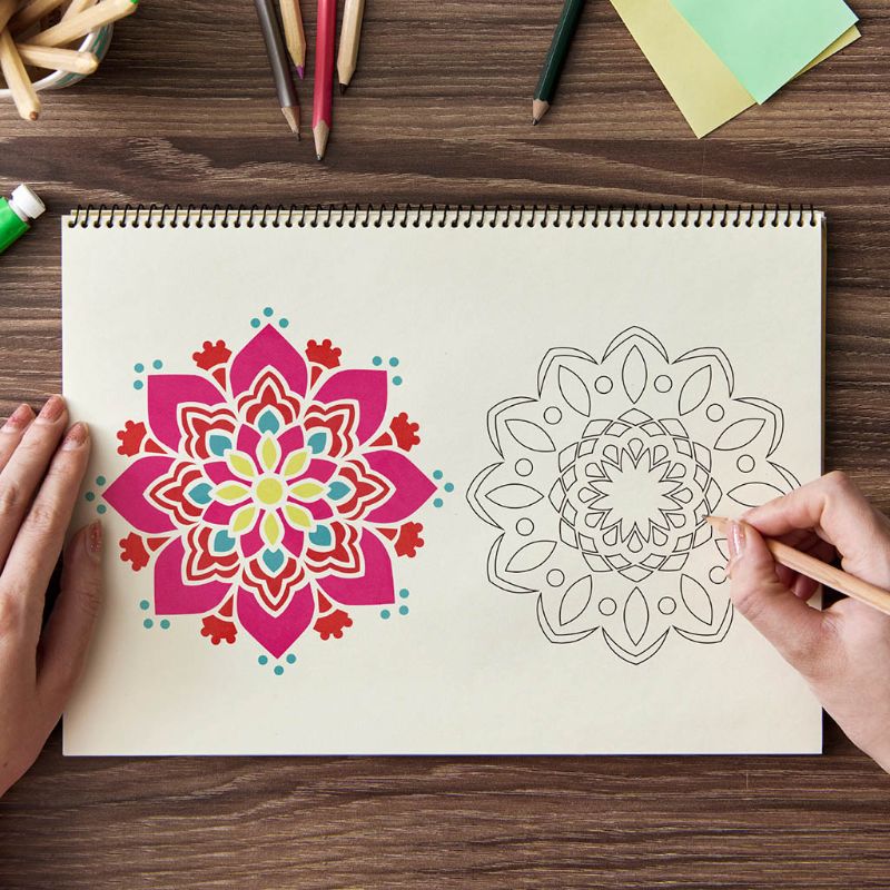 24/48pcs Mandala Stencils DIY Drawing Template Painting Scrapbooking Paper Card Embossing Album Decorative Craft