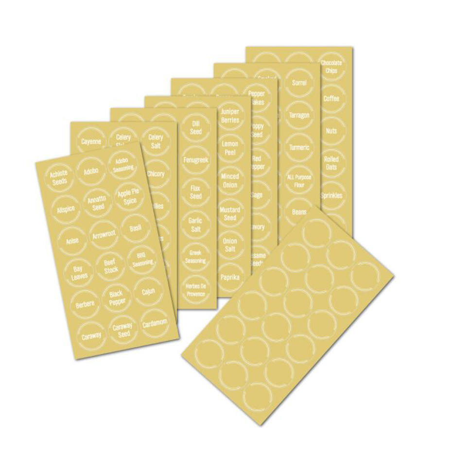 144pcs Preprinted Chalkboard Spice Labels Sticker Talented Kitchen Round Spice Labels Water Resistant Write-on Jar Label: transparent