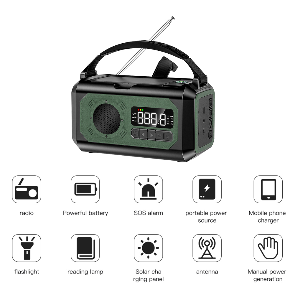 Solar--Wetterradio, 16000 mAh-12000 mAh, Taschenlampe, Handkurbel, Notfallradio, Leselampe, eingebauter Lautsprecher für das Überleben Ich bin Freien