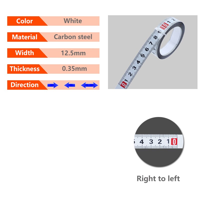 Cinta métrica t-track herramienta autoadhesiva para carpintería regla métrica de 12.5/16/19MM de ancho para enrutador de inglete medición de sierra de mesa: 12.5mm White-R to L / 5 meses