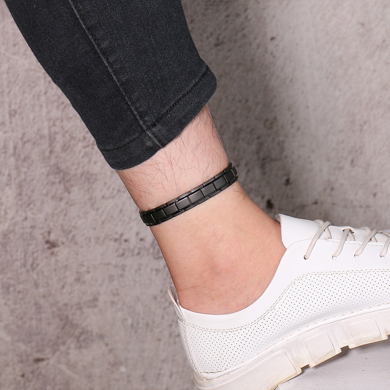 Bracelet de cheville homme noir néodyme Bio aimant magnétique thérapie énergétique bracelets de cheville acier inoxydable bijoux pour soulager la douleur d'arthrite