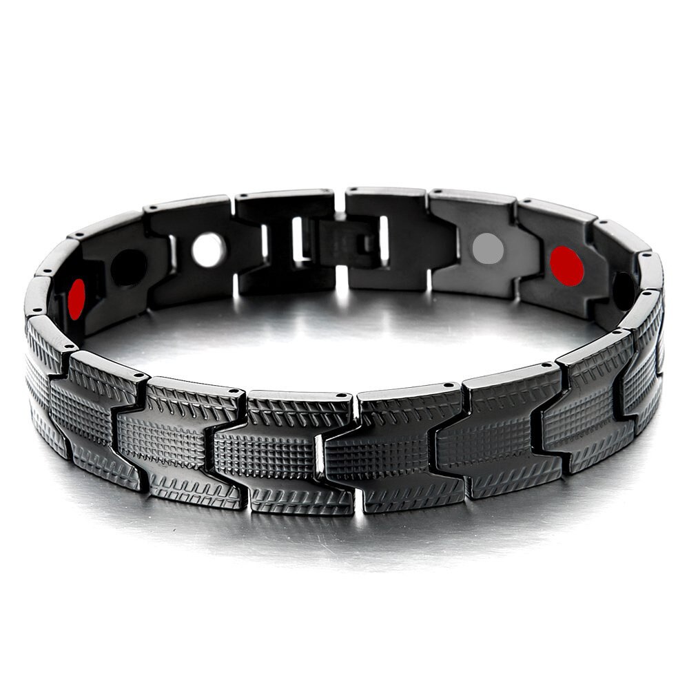 FINE4U B386 Negative ions Magnetic Therapy Bracelet & Bangle Hologram Bio Energy Bracelets Wristband for Men: Black1