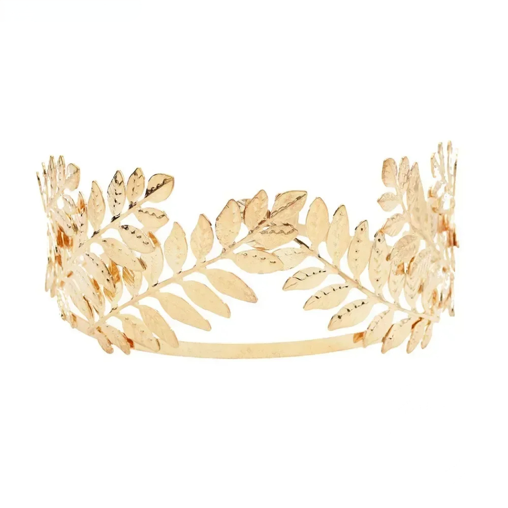 Diadema barroca de hoja de Metal dorado, tocado, corona, Tiaras, tocado, diosa romana, joyería para el cabello griego, accesorios de boda para novia
