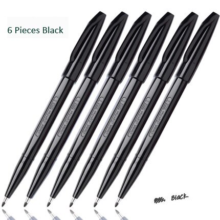 Pentel Teken Pen Stok Poreuze Fijne Punt Art Marker Pen Fiber-Getipt waterbasis Inkt Voor Tekening en schrijven: 6 pcs black