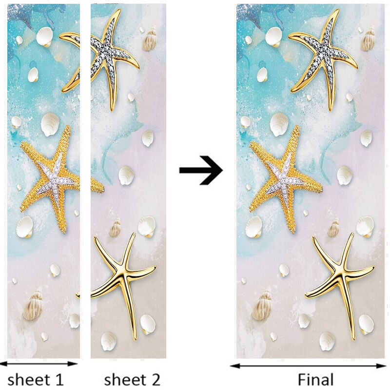 3D Wall Door Sticker Modern Blue Mediterranean Golden Starfish Shell Vinyl Door Murals Bathroom Kids Bedroom Self-Adhesive Decal