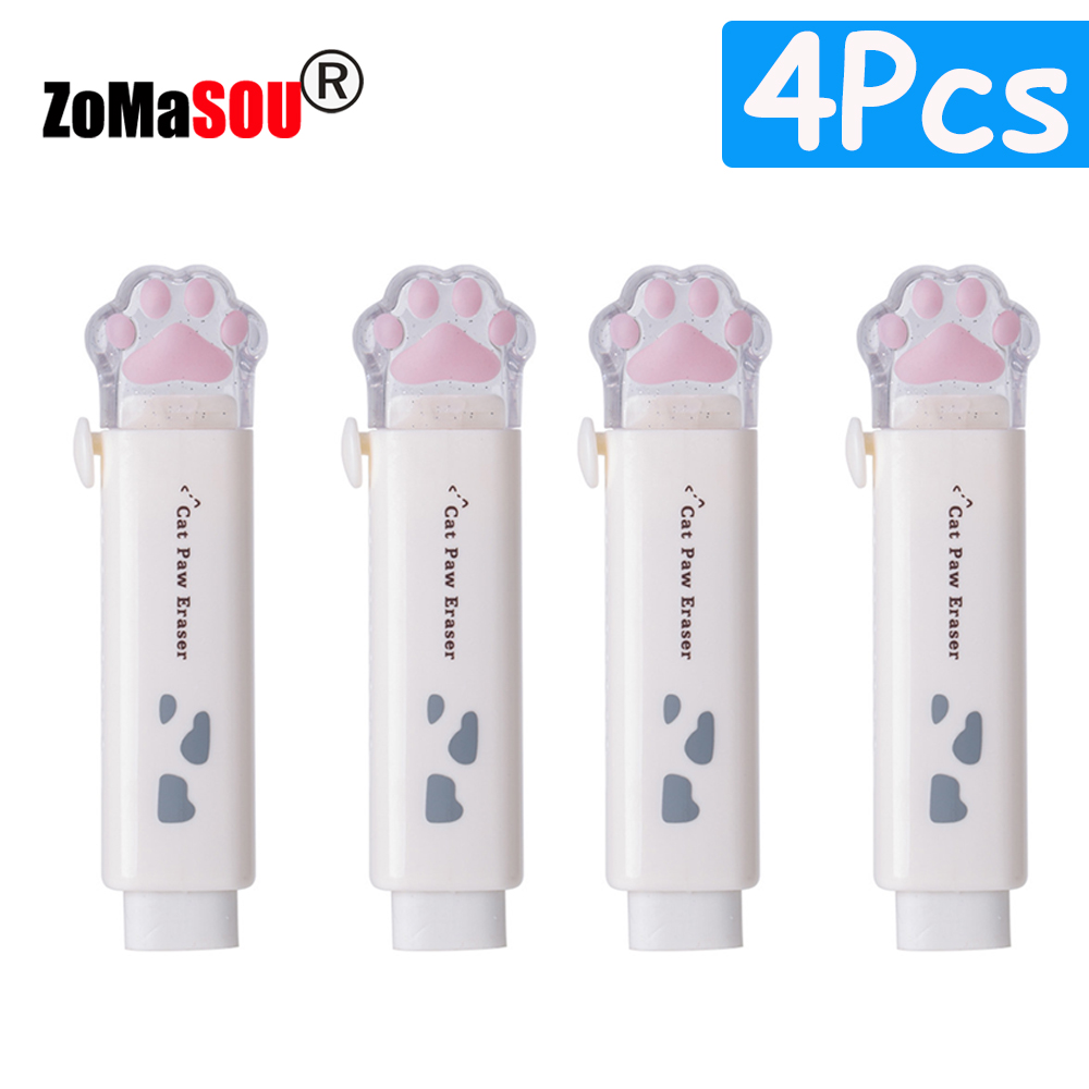1-8Pcs ! Kawaii Cat Paw Rubber Erasers Retractable Pencil Eraser for Kids Students School Home Office Writing Drawing: green