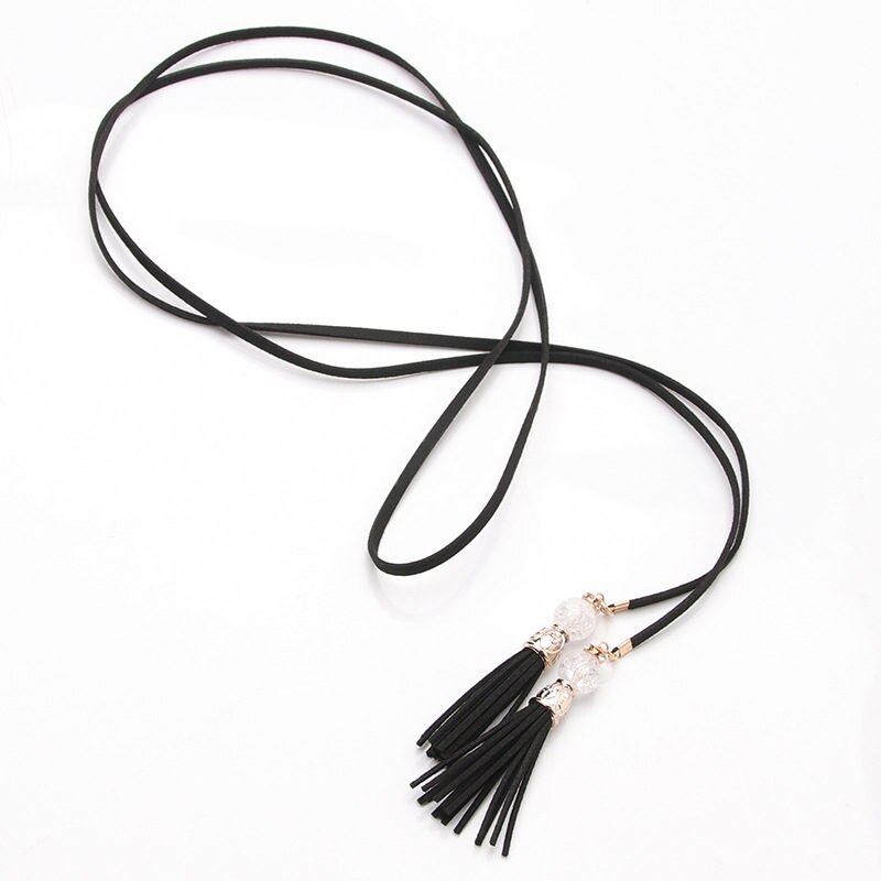 Nuevos cinturones de mujer, cadena de cintura estrecha con borla a la , cinturón para vestido, accesorios decorados con nudos: 10