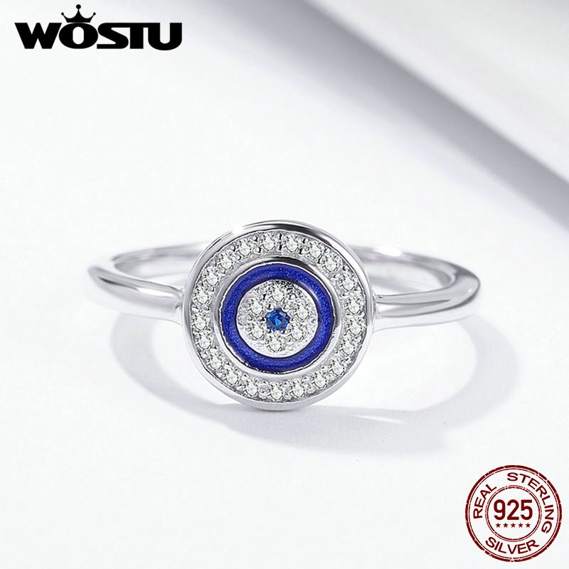 WOSTU 100% 925 Sterling Silver Lucky Blue Eyes Samsara Finger Ring For Women Good Luck Jewelry CQR208