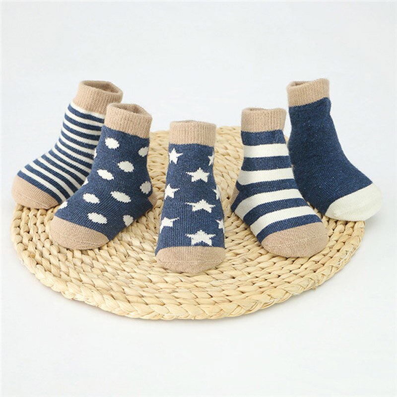 5 paare/paket Kinder Baumwolle Socken Junge, Mädchen, Baby, infant Halten Warme Streifen Dots Sport der Socken Herbst/Winter Kinder: navy