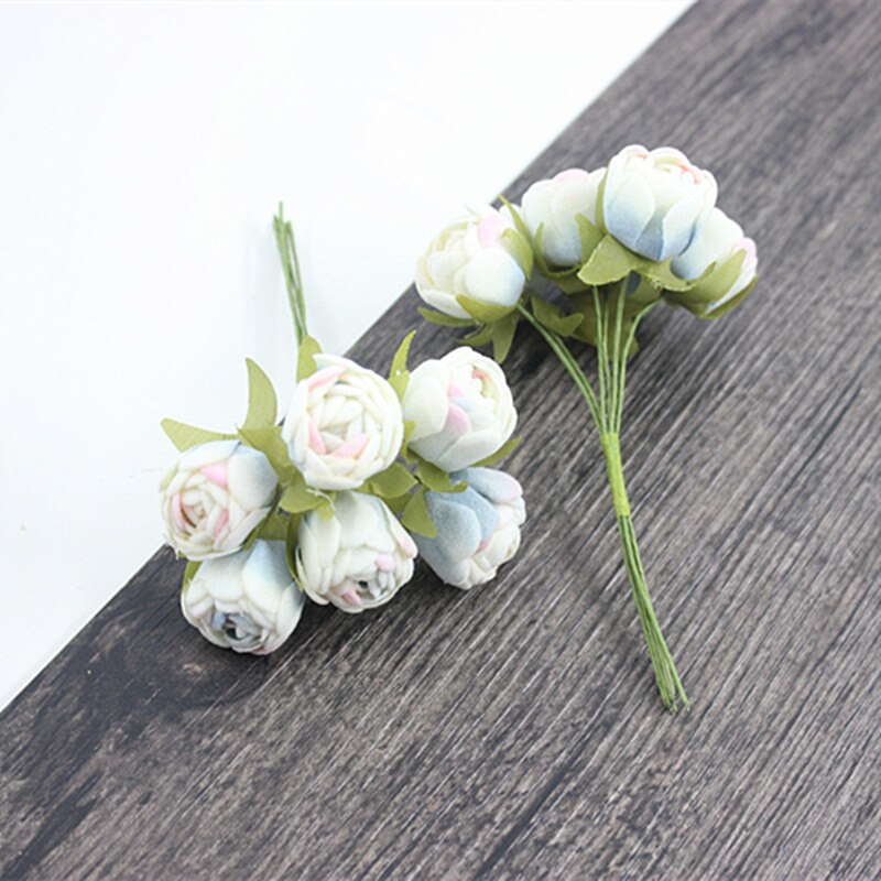 60 stk kunstig rose lille buket brud bryllup blomst blomst jul hjem stue dekoration blomst: Blå