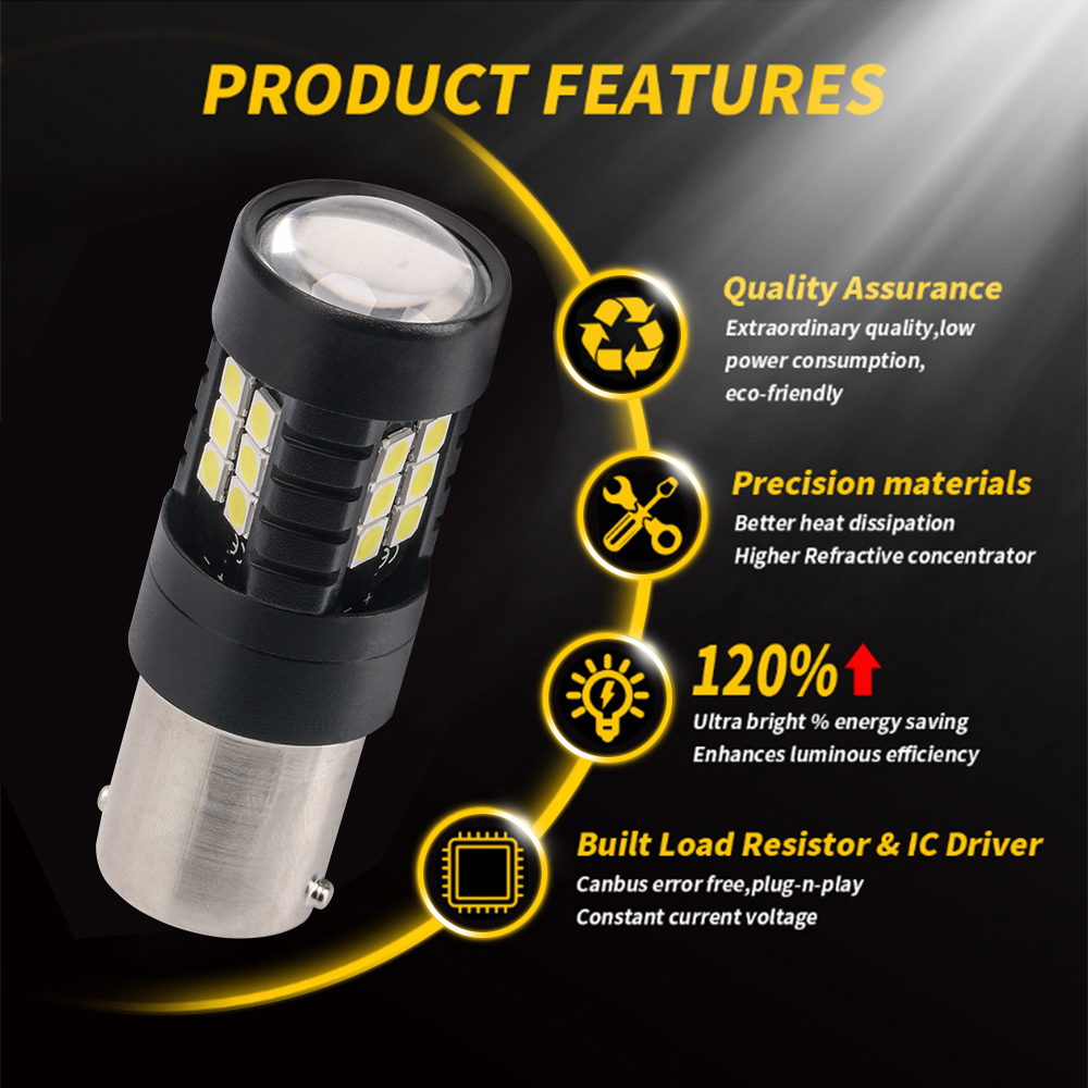 Ampoules Led Canbus sans erreur 1156 BA15S P21W 1157 BAY15D 21W 1156 BAU15S 3030 21SMD pour feu stop inversé, clignotant blanc, 1 pièce