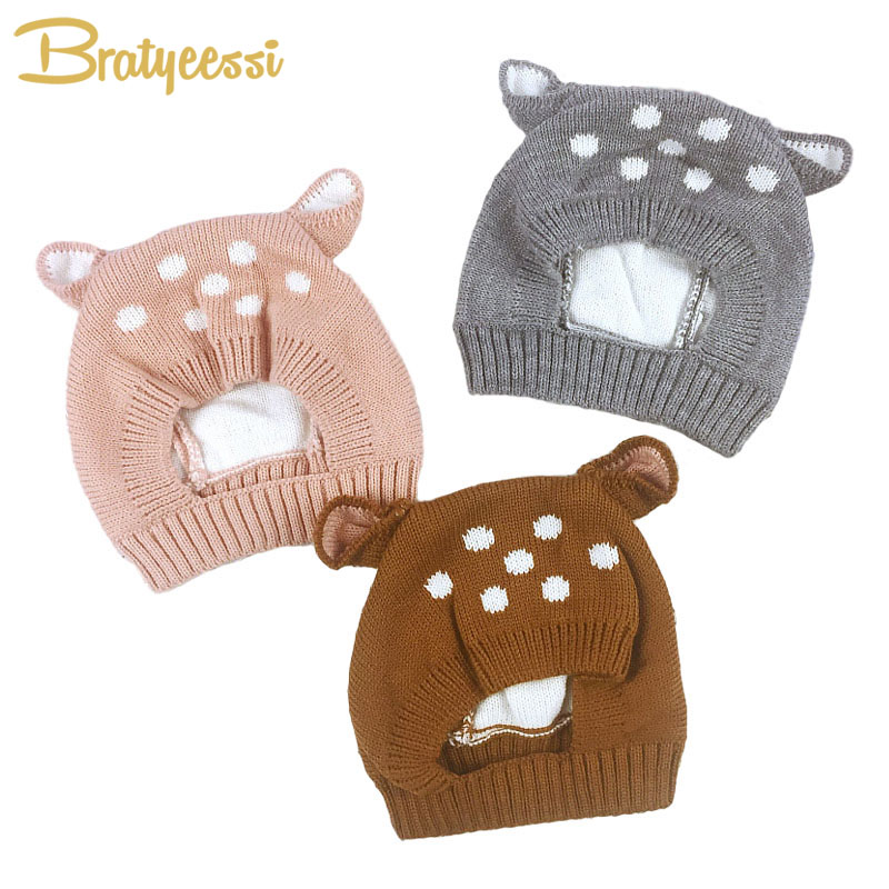 Rådjur baby mössa med öron tecknad vinter baby huva stickad elastiska barn mössor spädbarn mössa jul i 6-24 månader 1 pc