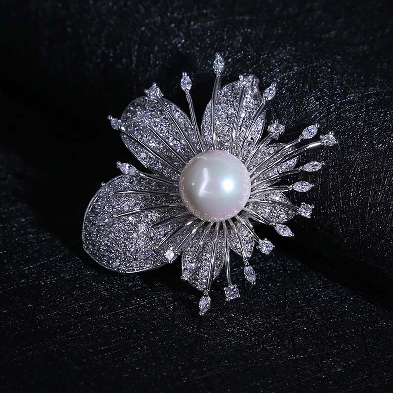 Rode Bomen Bloem Broche Voor Vrouwen Bruiloft Bruids Sieraden Met Shell Parel &amp; Cubic Zircon Dames