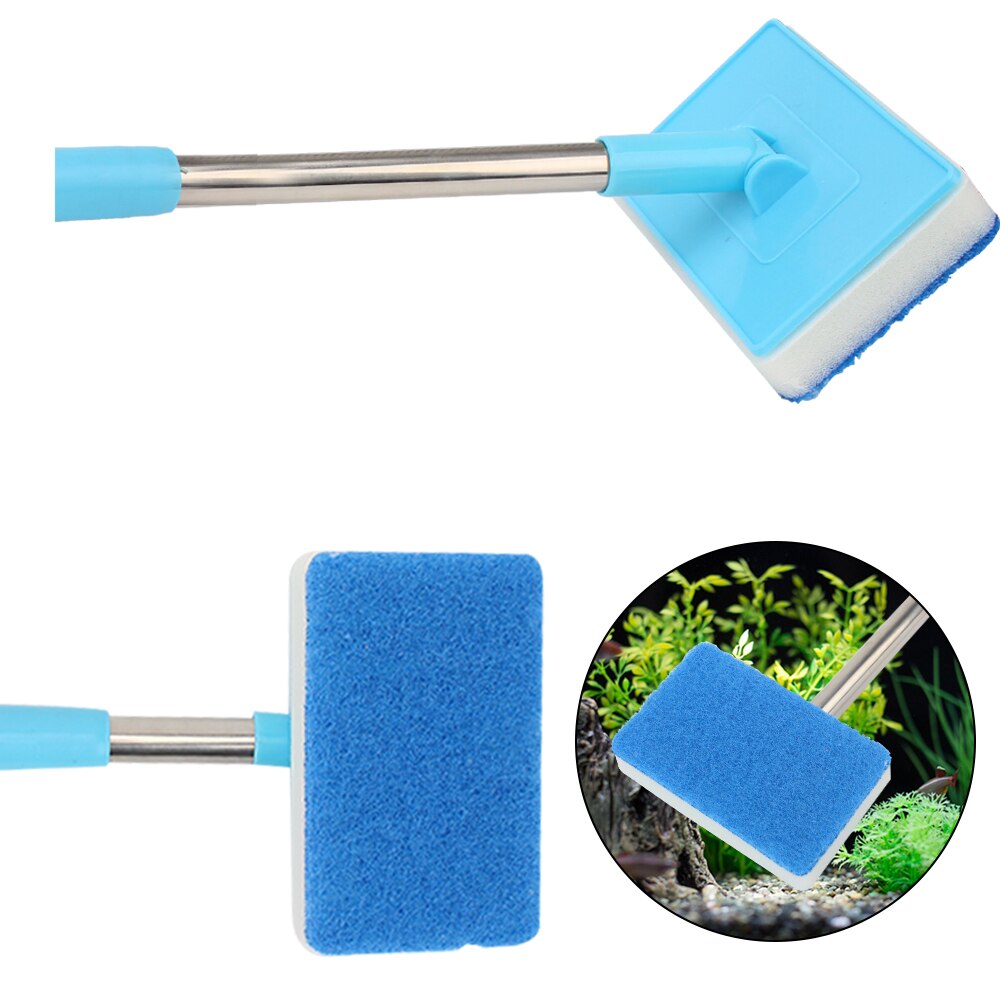 Aquarium Fish Tank Glass Window Algae Cleaner Scrubber 180° Adjustable Long Handle Double-Sided Sponge Cleaning Brush Super