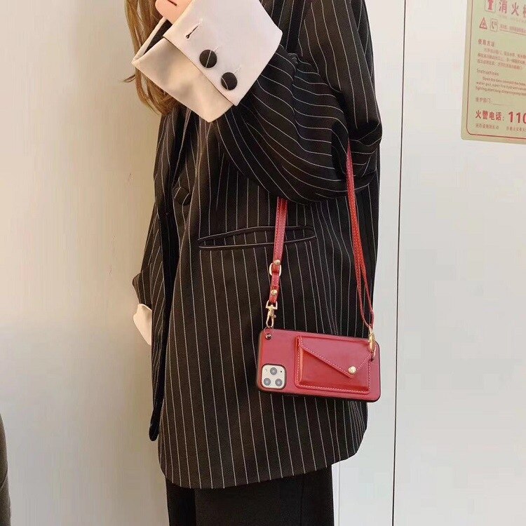 Portefeuille-style étui de téléphone portable sac IPhone11pro carte cuir messager corde adapté pour IPhone X XR XS Max coque de téléphone sac à main: Rouge