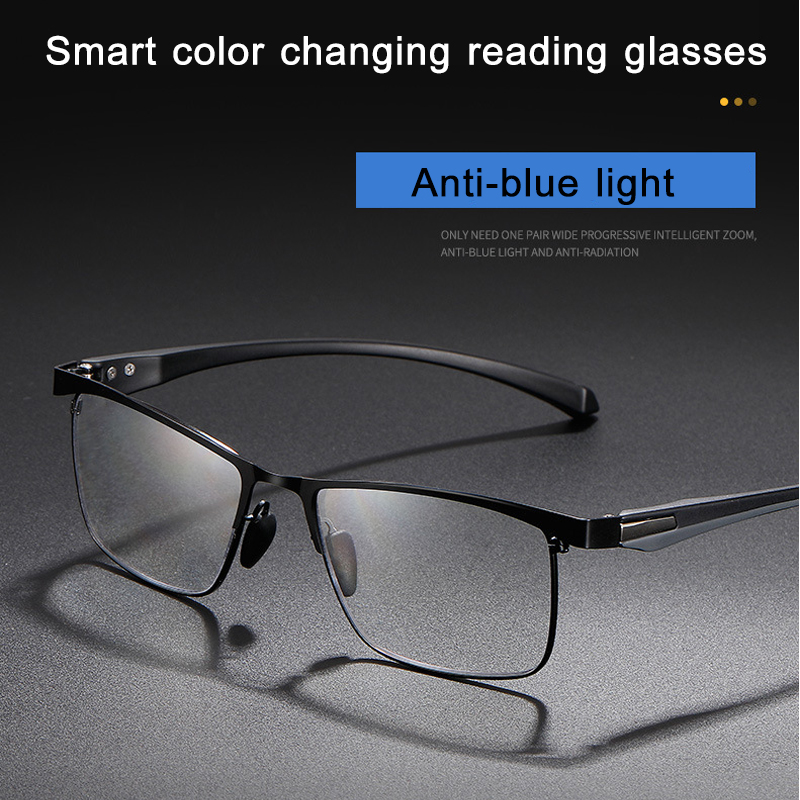 Ultra Licht Meekleurende Progressieve Multifocale Leesbril Mannen Anti-Blue Ray Vergrootglas Verziend Glazen Metalen TR90 1.5