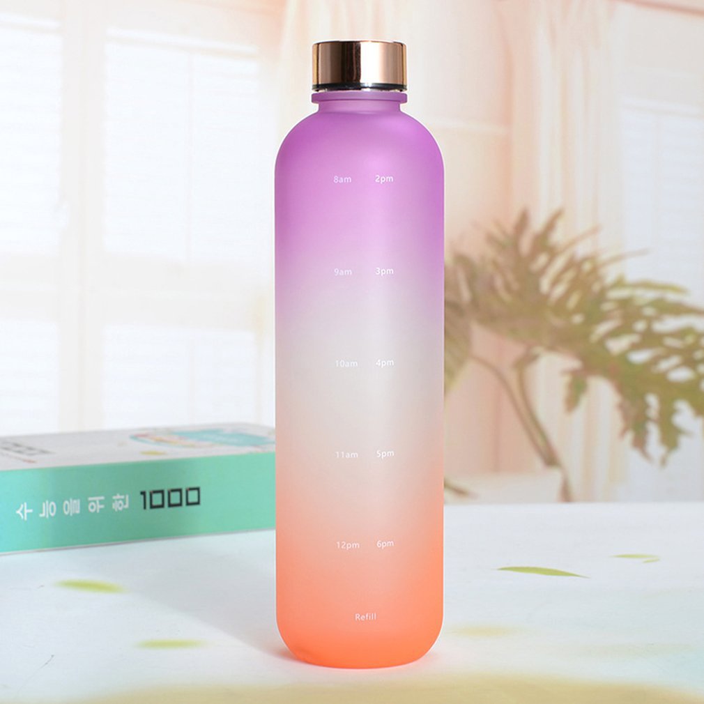 1L Water Fles Met Tijd Marker 32 Oz Motivatie Herbruikbare Fitness Sport Buitenshuis Reizen Lekvrij Bpa Gratis Frosted Plastic