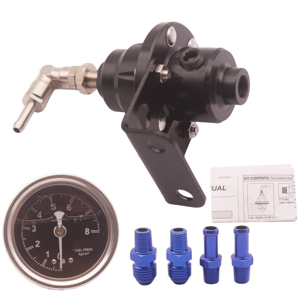 UNIVERSAL 1:1 RATIO 1-160 PSI ADJUSTABLE FUEL PRESSURE REGULATOR KIT GAUGE