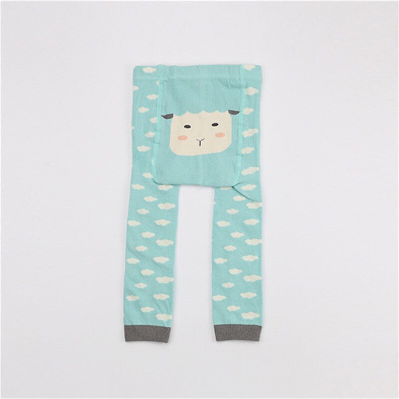 Mallas tejidas de algodón para bebé, Leggings de dibujos animados para niño, primavera y otoño, con estampado de animales para niño y niña de 0 a 4 años: light blue sheep / M(2-4Years)