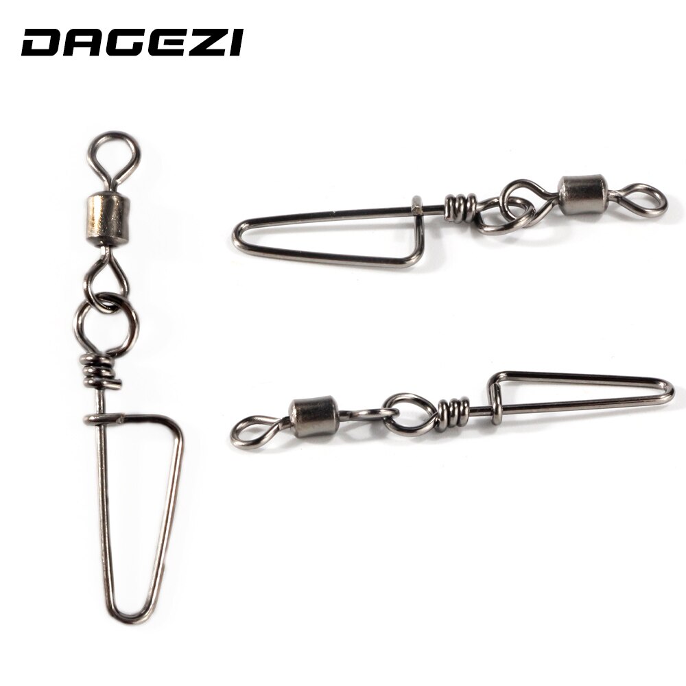 Dagezi 100 st/lot fiskekontakt rullande fiskeswivel med snygga snäppsvarta svirvlar + böjda stift fisketillbehör