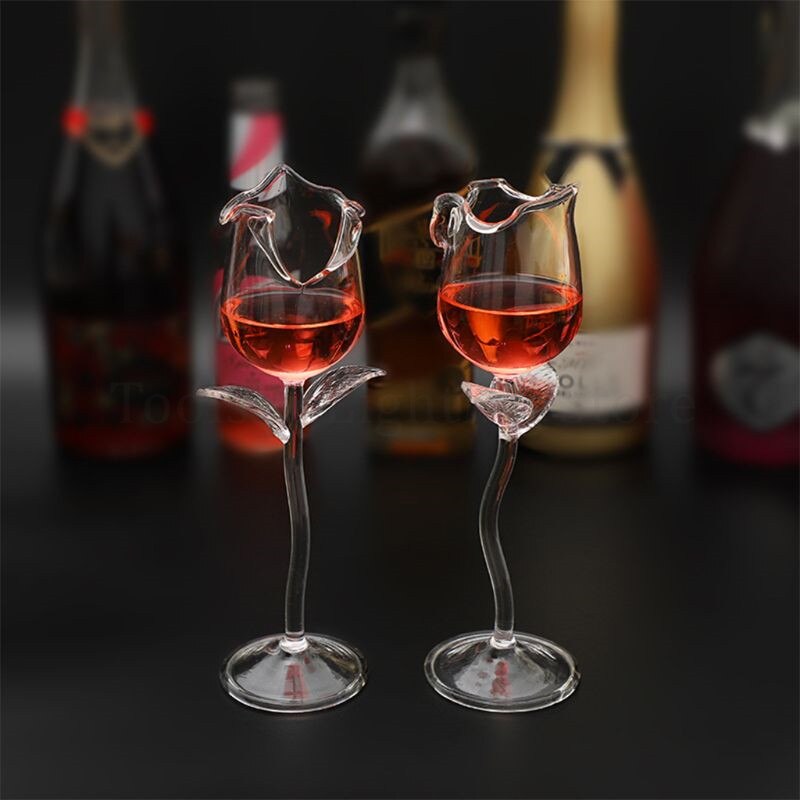 1Pcs Cocktail Glas 50-100Ml Rose Bloemvorm Fancy Rode Wijn Glas Beker Wijn Glas Party Wijn set