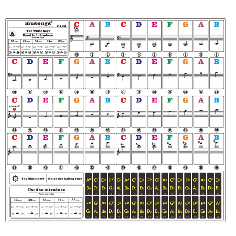 1 vel paino beginner stickes toetsenbordsticker voor instrument: Default Title