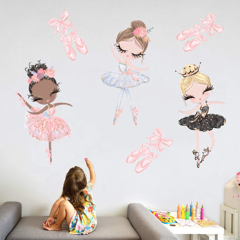 Fairy Princess Unicorn Wall Stickers for Children Kids Rooms Girls Baby Room Bedroom Decoration Nursery Wallpaper Ballet Dancers: 02