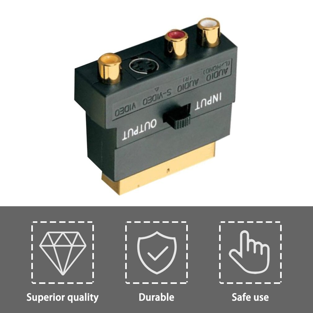 SCART Adaptor AV Block To 3 RCA Phono Composite S-Video With In/Out Switch Scart to SVHS Adapter for Video DVD Recorder