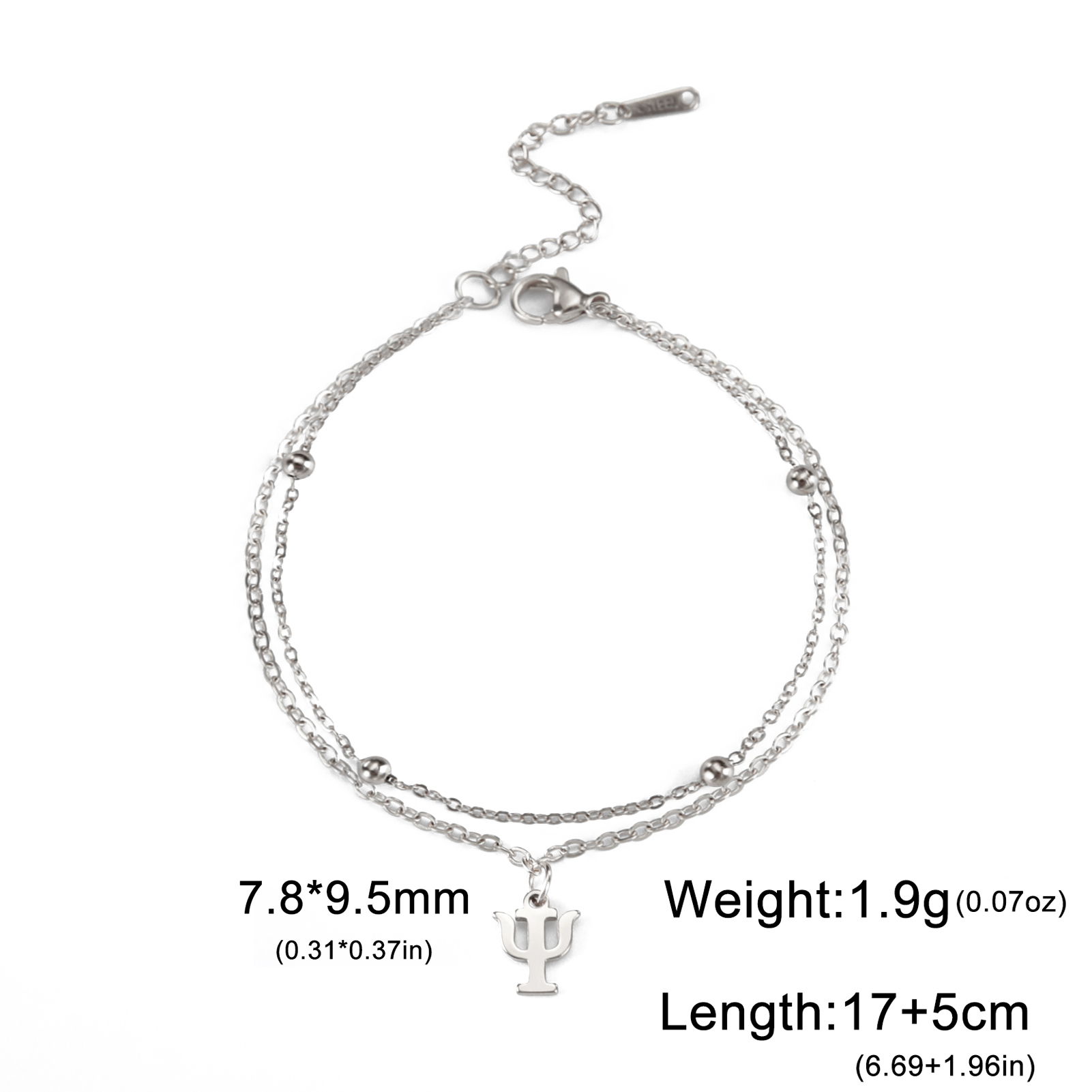 Lucktune-pulsera con colgante de símbolo de psicología PSI para mujer, cadena de cuentas de acero inoxidable, pulsera con dijes de letras griegas, de joyería: Color amarillo dorado claro