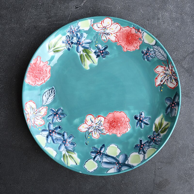 Hand-Painted Underglaze Ceramic Plate 8.5 Inches Dinner Plates Tableware: A