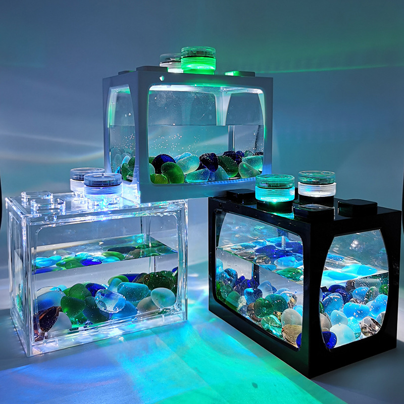 Small aquarium ecological tank micro landscape Mini Aquarium Tropical fish aquarium with LED light fish aquarium