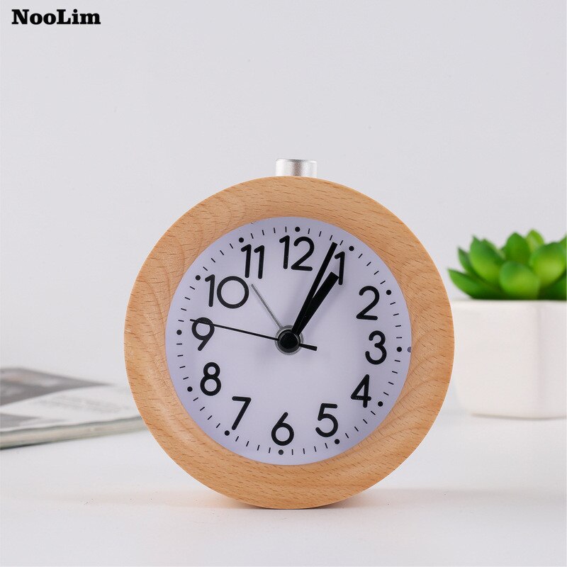 NOOLIM Massief Houten Minimalistische Wekker Nordic Hout Klok Met Licht Kantoor Creatieve Houten Slaapkamer Decoratie Ornament