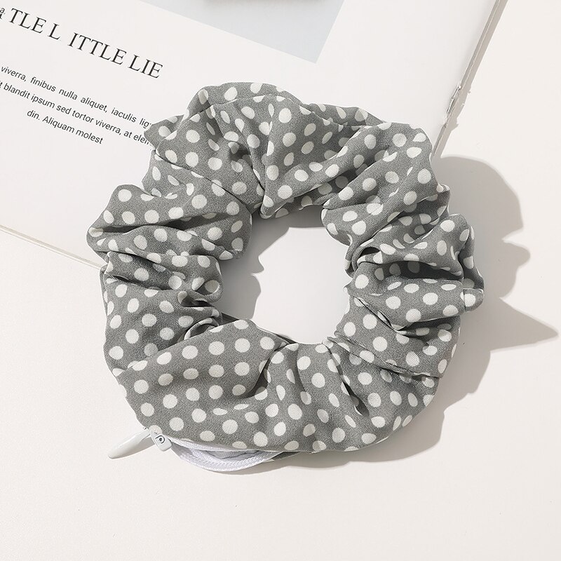 Zip Scrunchies Korea Dot Hairbands Leopard Hair Ties Pocket Scrunche With Zipper Ponytail Holders Hair Accessories: 2