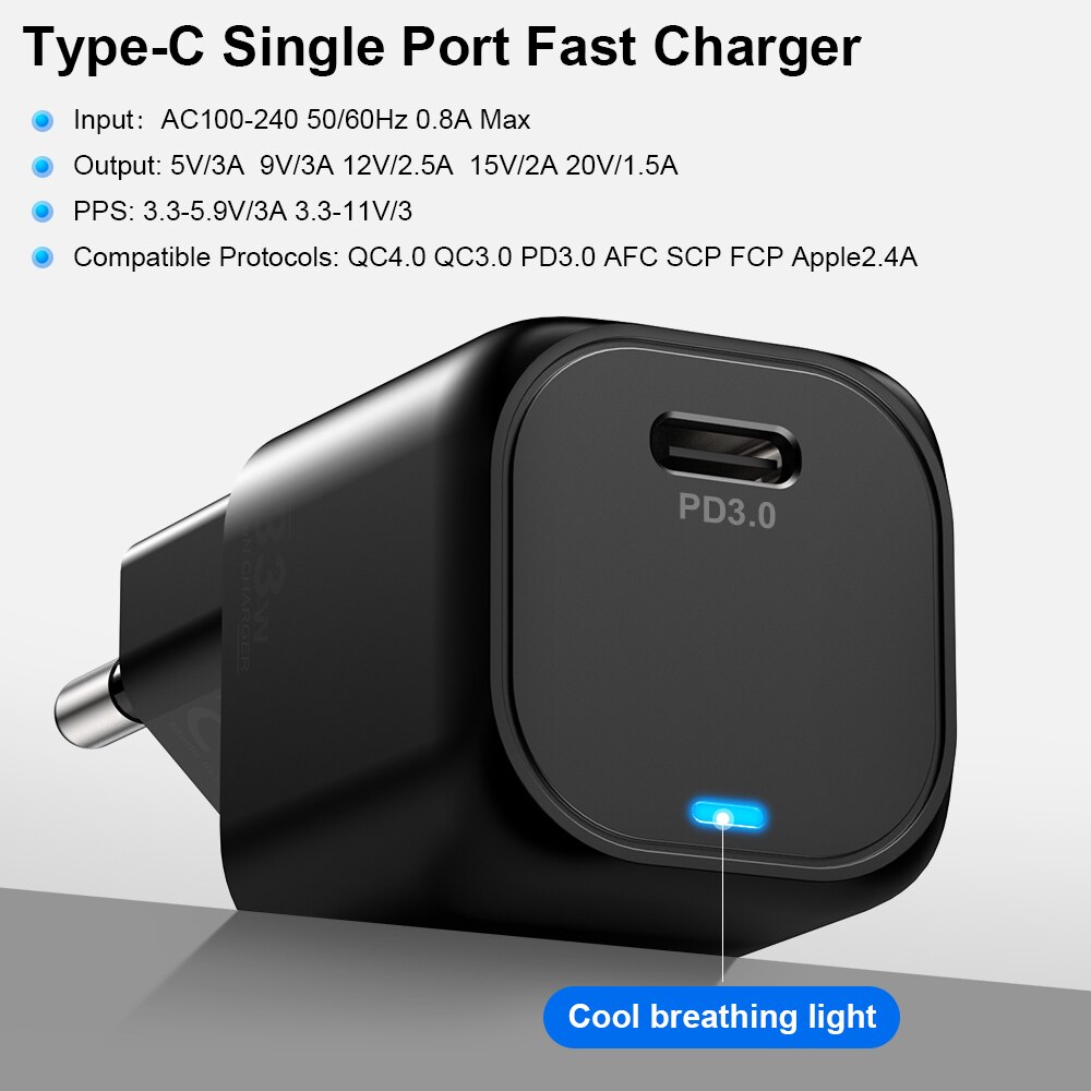 Electop 33W Usb C Gan Charger Met Led Fast Charger Pps Pd 3.0 Type C Fast Charger Voor Iphone 13 12 11 Samsung Laptop Adapter