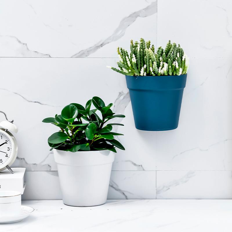 Veggmontert plastpotteplante blomsterpotte vegghengt planter halvsirkelformet liten blomsterpotte veggdekorasjon