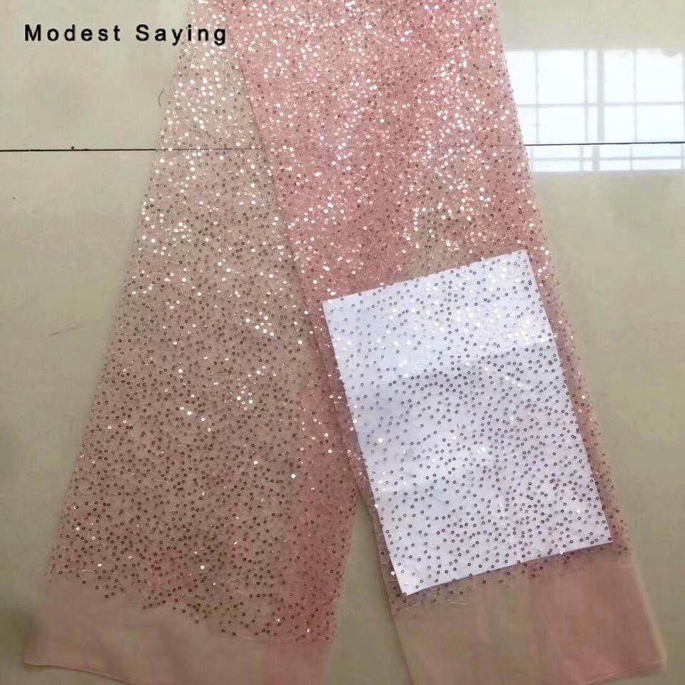 2 Yards Pink Sequins Fabric for Evening Dresses Wedding Party Sparkly Glitter Cloth for Handmad Craft Mesh Decoration Material: pink