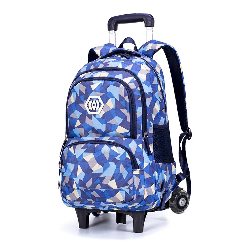 Grote Capaciteit Trolley Rugzakken Kind Schooltassen Voor Tienermeisjes Jongens Waterdichte School Rugzak Kids Reizen Wielen Zak: Blue-2 wheels