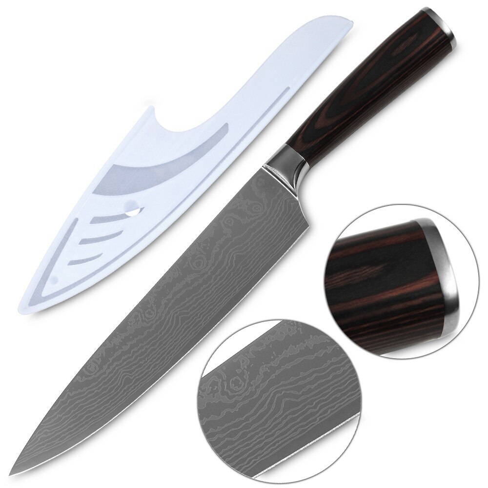 Cuchillo de cocina para Chef de acero damasco de 8 pulgadas, cuchillo de cocina con hoja afilada de acero inoxidable, cuchillos profesionales japoneses para rebanar Chef